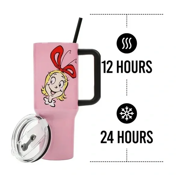 The Grinch Cindy Lou Who 40 Oz Pink Stainless Steel Tumbler with Handle New - Picture 4 of 5